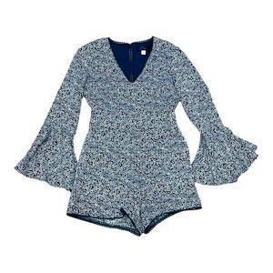 Blue Rain Teal Floral Poet Long Sleeve Romper S